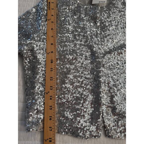 Good American Women's Medium Silver Cluster Sequin Cropped Cardigan Jacket - Picture 10 of 11